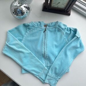 Y2K Light Blue Genuine 2000s Velour Cropped Zip Up Hoodie Velour Sweatsuit